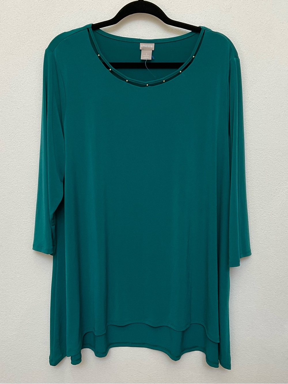 Chico's Teal Tunic Top With Gold Beaded Detail At Neckline Size 3 US XL/16